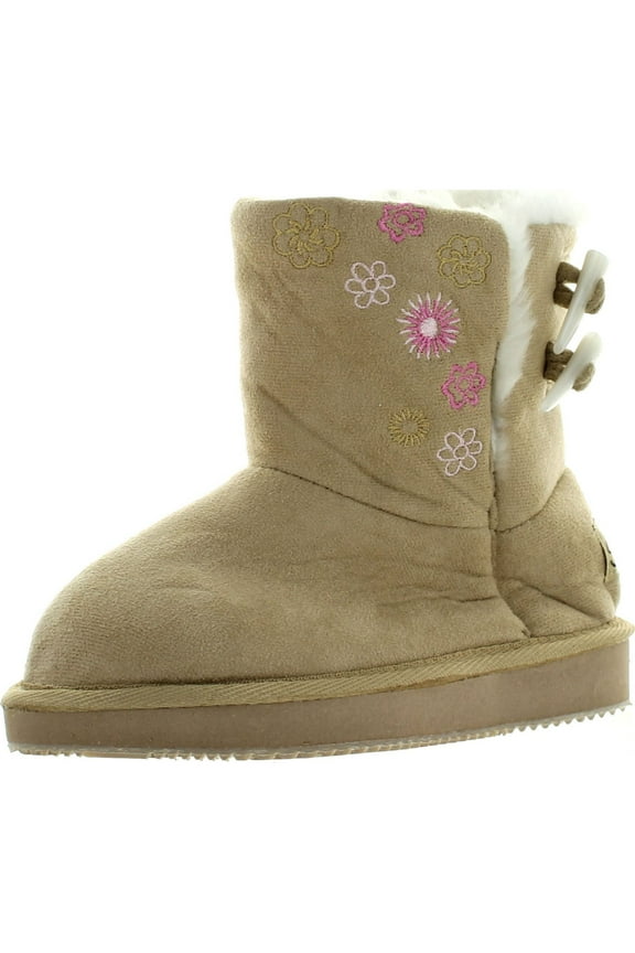 Sunville S-91007 Girl's Winter Boots Kids Childrens Faux Suede Warm Fur Lined Button Shoes 3 Colors