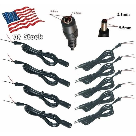 Sunvision Cctv X8 38” Dc Power Female/Male Plug Pigtail Cable For Surveillance