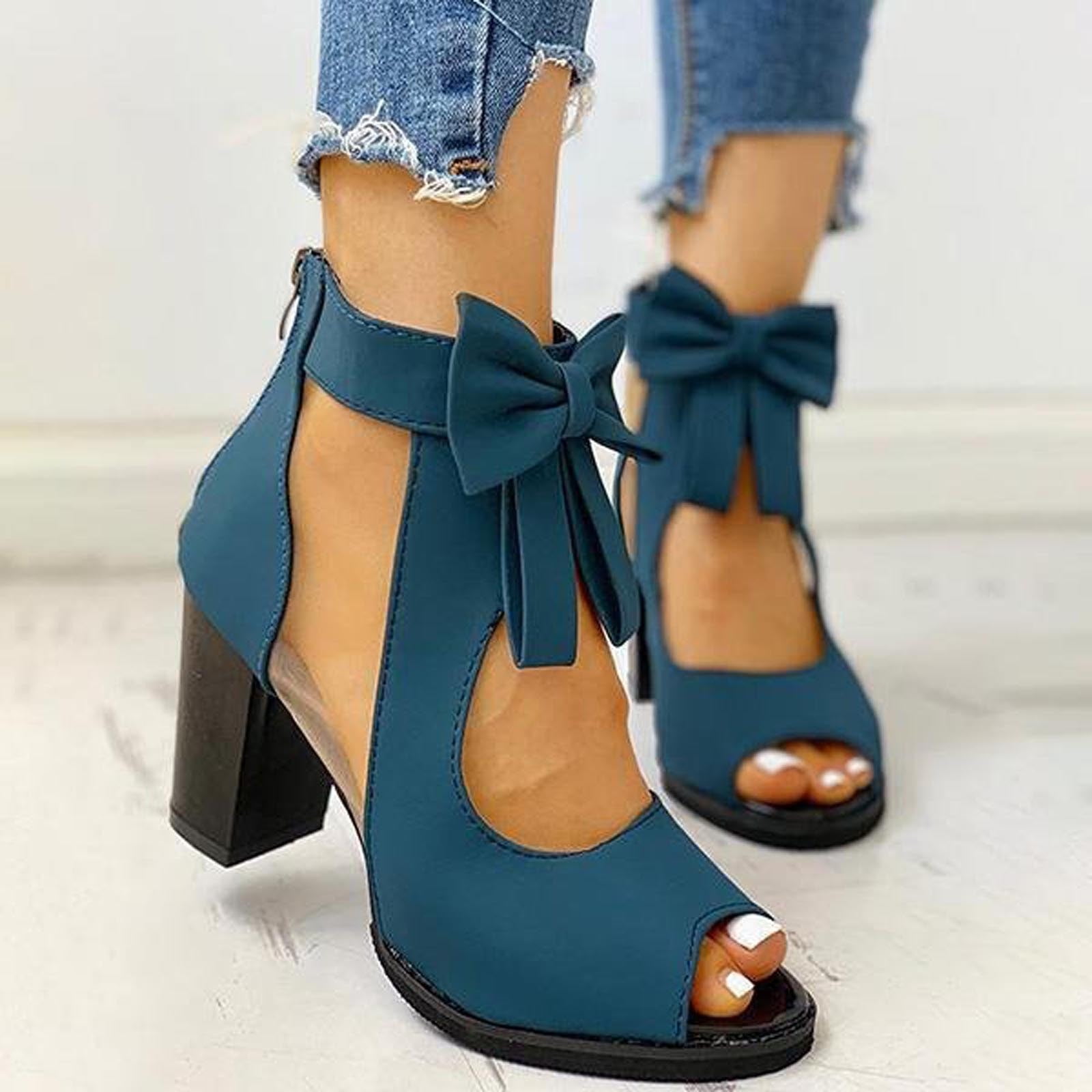 Blue thick heels sale