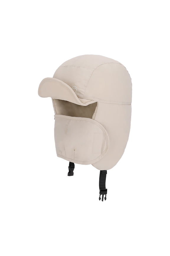 3-in-1 Winter Hat Women and Men, Acrylic Windproof Hat with Face Mask & Ear Muffs, Adjustable Free Size for Adults, Beige,Size Free Size