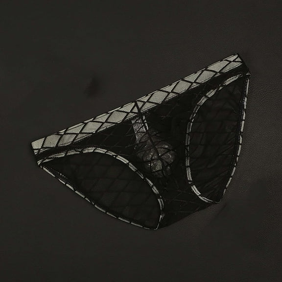 Sunvit-Panties Big & Tall Mens Diamond Mesh Bikini Underwear - 100% Polyester, Lightweight Breathable, Semi-Sheer, Low-Rise Elastic Waistband - Size 3XL, Black