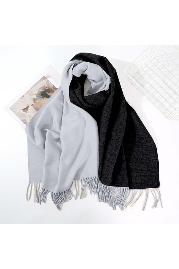 Black Wool Scarf for Women - Reversible Warm Winter Accessory with Fringed Edge, One Size Fits All for Daily Commute/Office, Fashion Scarf for Walmart Shoppers,Size Free Size