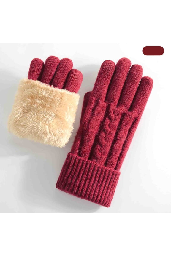 Cable Knit Womens Red Gloves - Acrylic Fleece Lined Winter Warm Touchscreen Gloves, One Size Fits Most for Daily Commute & Outdoor Activities,Size Free Size