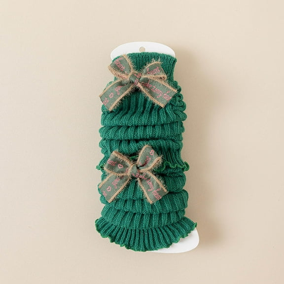 Sunvit-Panties Christmas Girls Leg Warmers - Green Cotton Knit with Ruffled Bows, Soft Skin-Friendly, Fits 3-12 Years, 1 Pair Festive Holiday Winter Accessory,Size Free Size