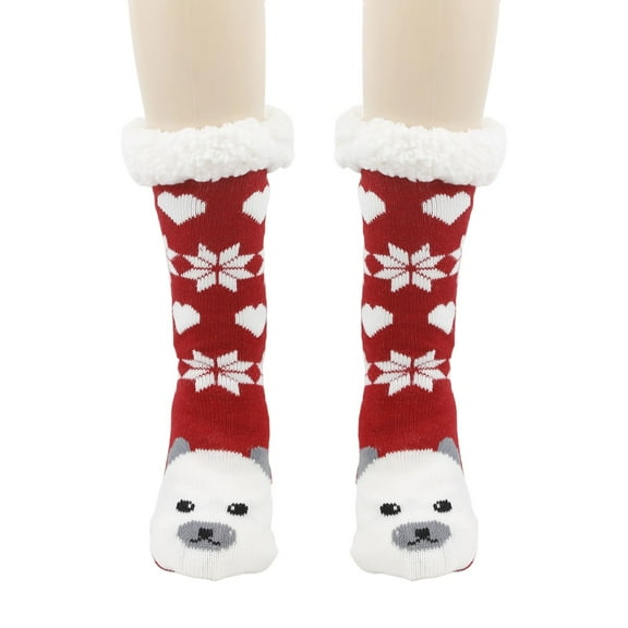 Sunvit-Panties Christmas Socks for Women - Red Acrylic Socks with Polar Bear & Snowflakes, Plush Cuff Cozy Festive Winter Socks, Free Size,Size Free Size