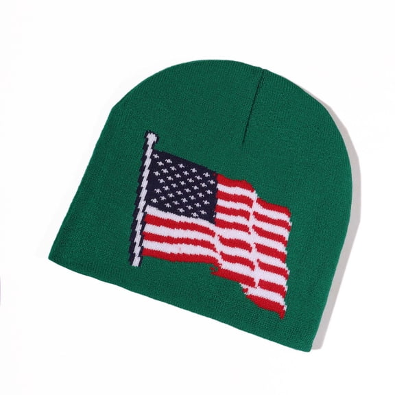 Sunvit-Panties Green Womens Patriotic Beanie - 100% Polyester Warm Winter Hat, Free Size American Flag Knit Beanie for Female Daily Outdoor Classic Hat,Size Free Size