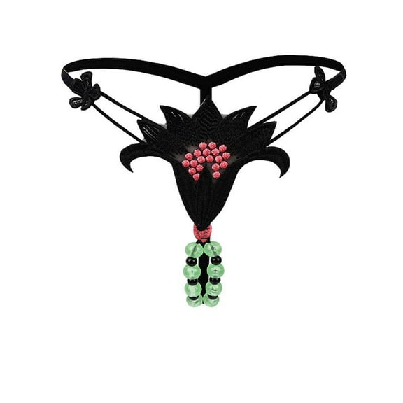 Sunvit-Panties Juniors Barely-There Beaded Floral Thong Underwear - Premium Nylon Spandex, Soft Stretchy, Adjustable Straps, Black, Size M