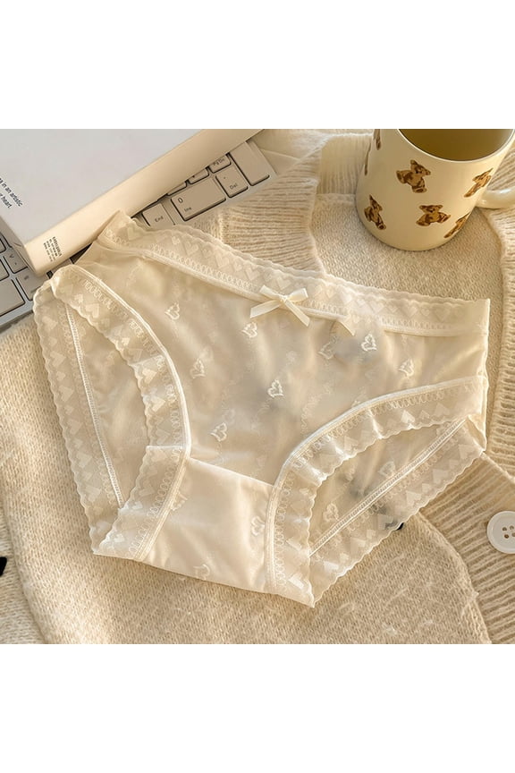 Juniors Beige Cotton Lace Bikini Briefs - Size M, Comfortable Breathable, Delicate Trim, Everyday Casual Wear