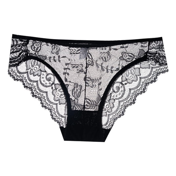 Sunvit-Panties Juniors Black Lace Bikini Panties - Nylon Spandex, Scalloped Edge, All-Day Comfort for Daily/Special Occasions, Size M
