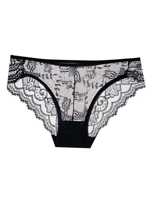 Sunvit-Panties Juniors Black Lace Bikini Panties - Nylon Spandex, Scalloped Edge, All-Day Comfort for Daily/Special Occasions, Size M