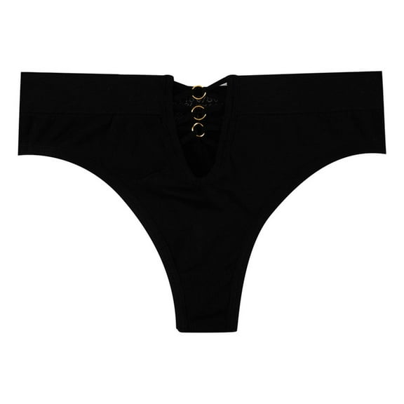 Sunvit-Panties Juniors Black Thong Underwear Size M - Lace-Up Front with Metal Rings, Nylon Spandex Blend, Stretchy Comfort, No Panty Line for Daily & Date Night