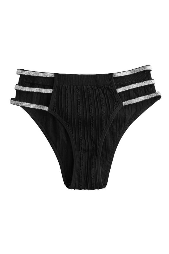 Juniors Cheeky Underwear - Nylon Spandex Blend, Stretchy Comfort, Metallic Side Straps, Black, Size M