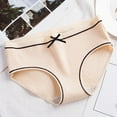 thumbnail image 1 of Sunvit-Panties Juniors Cotton Mid-Rise Bikini Underwear - Ribbed Texture with Bow, Beige, Size M - Soft Breathable for Everyday Wear, 1 of 3