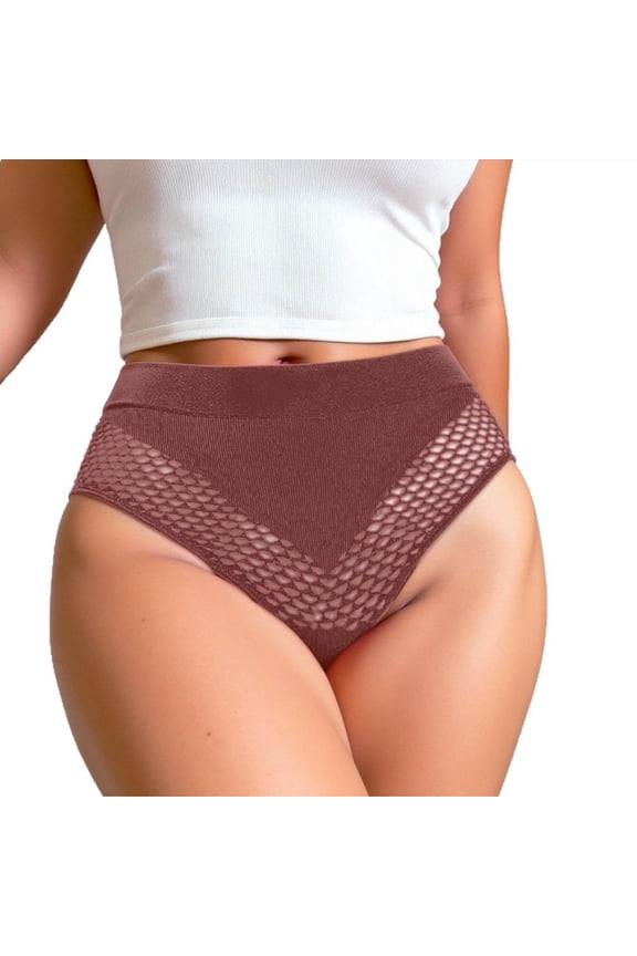 Juniors High-Waisted Seamless Briefs - Nylon Spandex Mesh, Breathable, Brown (Size M), Non-Digging Waistband, All-Day Comfort for Daily Wear