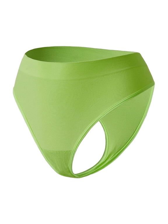 Juniors High Waisted Seamless Briefs - Nylon Spandex, Side Cutout, No VPL, Skin-Friendly Stretchy, Daily Wear, Green, Size M