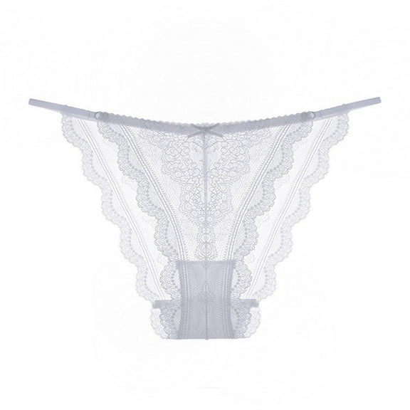 Sunvit-Panties Juniors’ Lace Thong Underwear - Comfortable 95% Polyester 5% Spandex, No Visible Panty Lines, Scalloped Edge with Bow, White, Size S