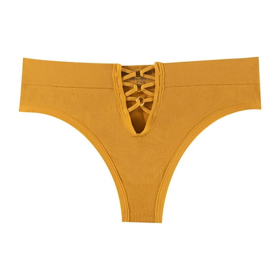 Sunvit-Panties Juniors Lace-Up Thong with Metal Rings, Yellow Size M - Nylon Spandex Blend, Comfortable No Panty Lines for Form-Fitting Clothes