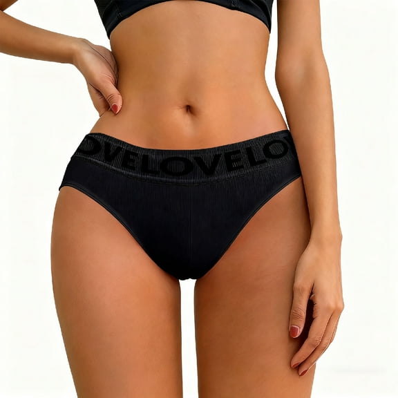 Sunvit-Panties Juniors Low Rise Bikini Briefs with LOVE Wide Waistband - Nylon Spandex, Size S, Black, Ultra-Soft for Daily Wear