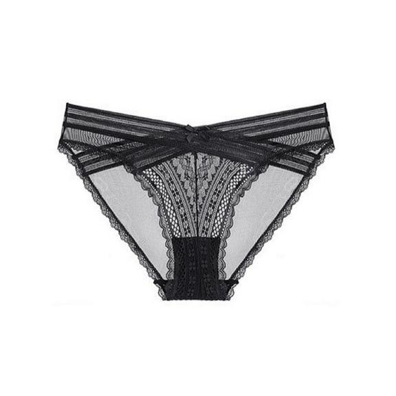 Sunvit-Panties Juniors Low Rise Bikini Panty - Lace & Sheer Mesh, Stretchy Comfortable with Bow Detail, Black, Size M