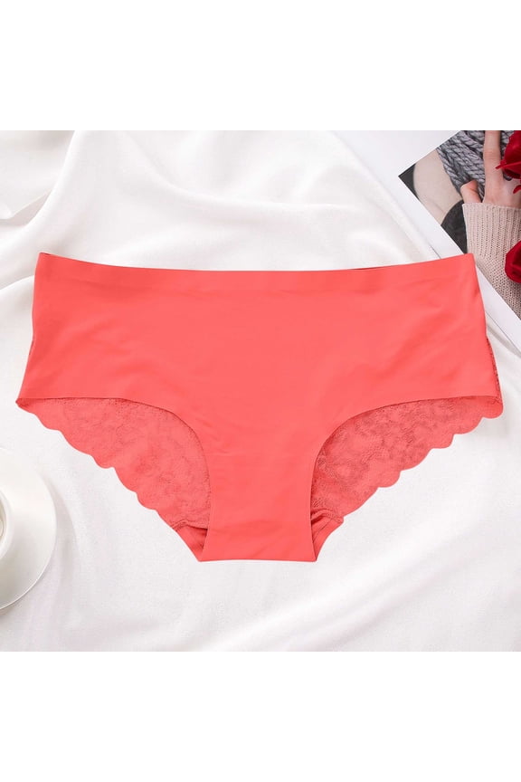 Juniors Mid-Rise Hipster Seamless Underwear - Watermelon Red, Size S - No Panty Line, Lace Trim, Elastic-Free Waist for All-Day Comfort