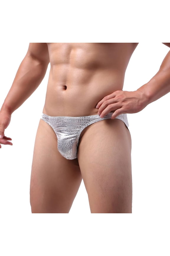 Juniors PU Crocodile Embossed Low-Rise Underwear - Silver, Size S, Edgy Fashion Statement Intimate Apparel