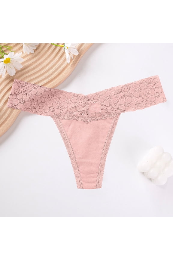 Juniors Pink Lace Waist Thong Panty Size S - Soft Stretch Breathable No Show Underwear for Tight Outfits & Everyday Comfort