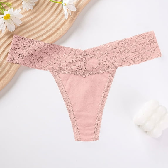 Sunvit-Panties Juniors Pink Thong Panty Size M - Lace Waist Soft Stretch Breathable No Show Underwear for Tight Clothes, Everyday & Workout Comfort