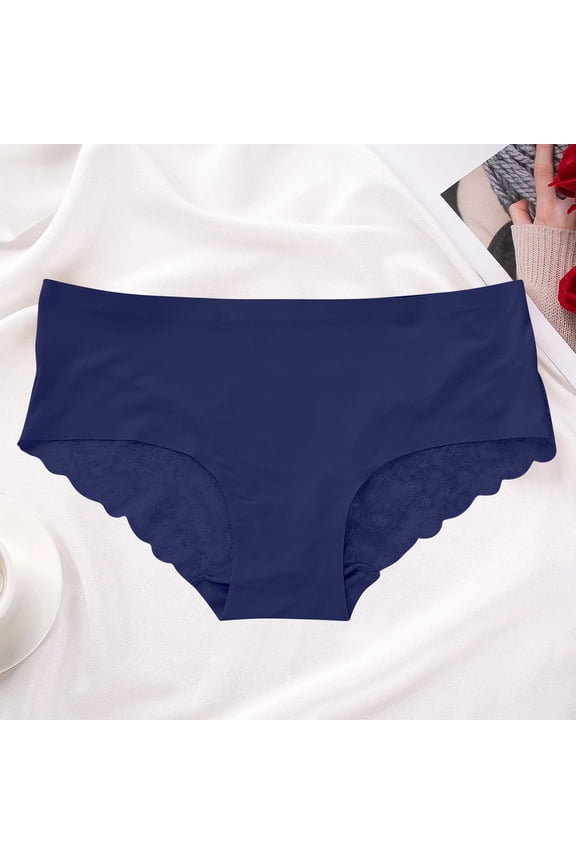 Juniors Seamless Mid-Rise Hipster Underwear - Nylon Spandex, No Panty Lines, Lace Trim, All-Day Comfort, Navy, Size M