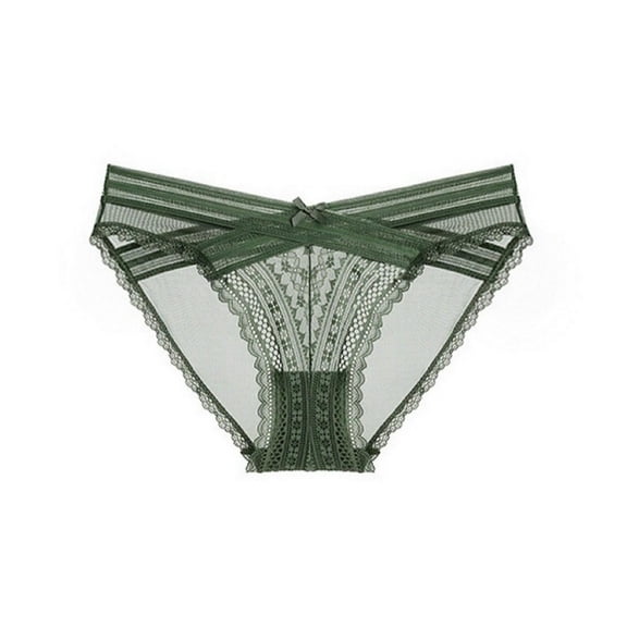 Sunvit-Panties Juniors Sheer Lace Mesh Bikini Panties - Low-Rise with Crisscross Bow, 95% Polyester 5% Spandex, Stretchy Comfort, Green, Size S, for Daily & Date Nights