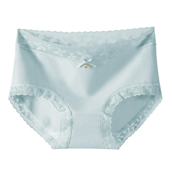 Sunvit-Panties Juniors’ Soft Cotton High Waisted Bikini Panties, with Lace Trim & Decorative Bow, Light Blue, Size M, Breathable Everyday Underwear