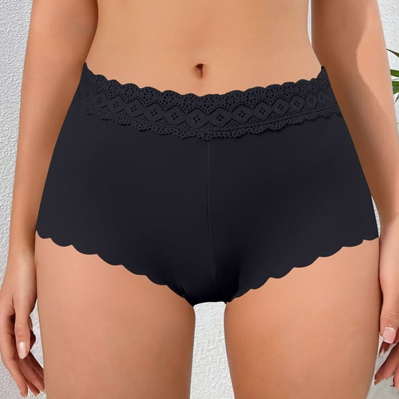 Sunvit-Panties Juniors Soft Stretch No Show Brief Underwear - Mid-Rise with Lace Waistband, Black, Size S