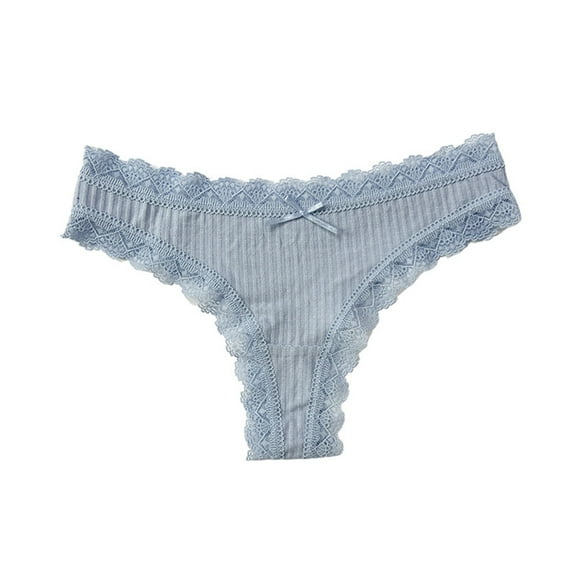 Sunvit-Panties Juniors Thong Underwear: Soft Stretchy Nylon Spandex with Lace Trim, No VPL, Blue Size M - Bow Accent, Ideal for Daily Wear & Form-Fitting Outfits