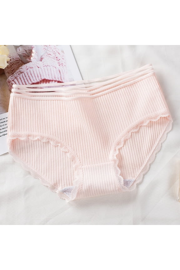 Juniors Womens Soft Cotton Bikini Underwear - Lace Trim, Double Strap Back - Pink, Size M - Breathable All-Day Comfort Everyday Lingerie