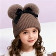 thumbnail image 1 of Sunvit-Panties Kids 6 Months Kids Girl Cotton Knitted Beanie, Brown Warm Winter Hat with Faux Faux Fur Pom Poms & Velvet Bow,Size 6 Months, 1 of 6
