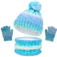thumbnail image 1 of Sunvit-Panties Kids Unisex 3-Piece Winter Accessories Set - Acrylic Cable Knit Blue Ombre Beanie, Neck Warmer & Gloves, One Size Fits 3-10 Years,Size Free Size, 1 of 7