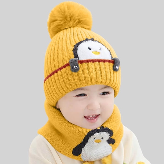 Sunvit-Panties Kids Winter Warm Penguin Hat & Scarf Set - Unisex 1-Year-Old, Soft Acrylic Knit 2-in-1 Kids Cold Weather Accessories, Yellow,Size 1 T
