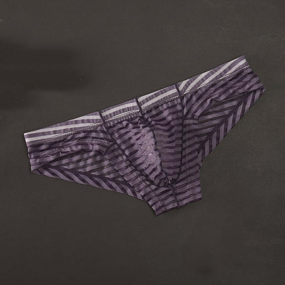 Sunvit-Panties Mens 100% Polyester Striped Briefs - Lightweight Breathable, Body-Hugging with Contoured Pouch, Size XL Gray for Daily & Special Occasions