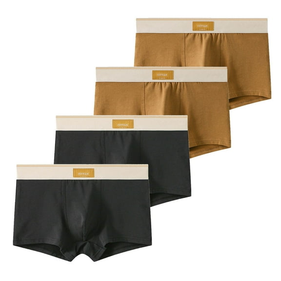 Sunvit-Panties Mens 4-Pack Cotton Boxer Briefs - Comfortable Breathable, Classic Style, Black, Size L, All-Day Daily Wear for Men