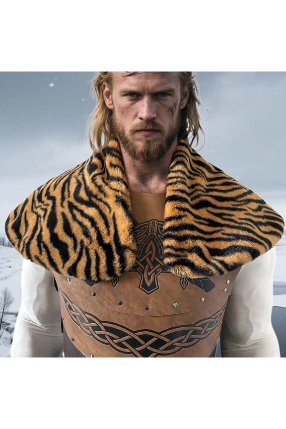 Mens Brown Viking Faux Faux Fur Shawl Scarf, 100% Polyester Large Collar, for Cosplay Hall-oween Renaissance Fair Daily Fashion,Size Free Size