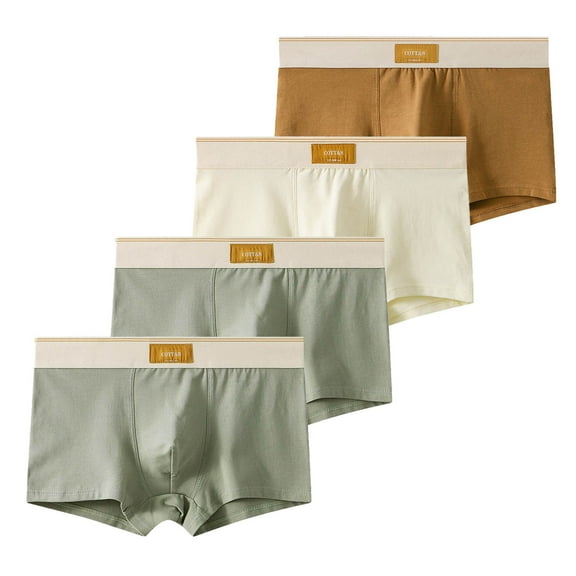 Sunvit-Panties Mens Cotton Boxer Briefs, 4-Pack Beige Size L - Premium Skin-Friendly Breathable Underwear, Classic Fit for Everyday Wear
