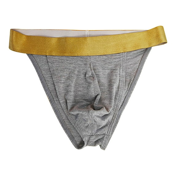 Sunvit-Panties Mens Polyester Briefs Size XL - Gray, Wide Gold Waistband, Contoured Pouch - Breathable Lightweight for Daily Casual Wear