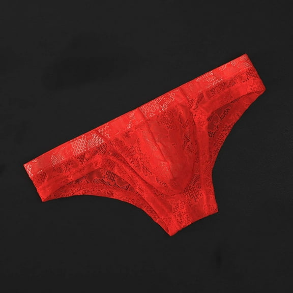 Sunvit-Panties Mens Red Size XL Lace Briefs - Soft Stretch 95% Polyester 5% Spandex, Elastic Waistband for Everyday & Special Occasions