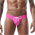 thumbnail image 1 of VONCOS Mens Swim Briefs Nylon Spandex Blend Low-Rise Bikini Cut with Adjustable Drawstring Waist, Breathable Textured Fabric for Beach Pool Water Sports - Pink, Size L, 1 of 3