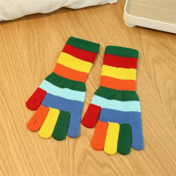 Sunvit-Panties Multicolor Knitted Winter Gloves for Women - Warm Acrylic Finger-Separated Gloves with Ribbed Cuffs, Soft Durable for Daily & Outdoor Use (1 Pair),Size Free Size