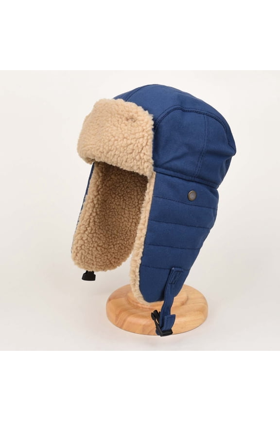 Navy Women and Men Winter Ushanka Hat - Russian Style, Faux Shearling Lined, Warm Insulated with Adjustable Ear Flaps for Men & Women,Size Free Size