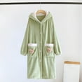 thumbnail image 1 of Sunvit-Panties Pajamas Womens Green Fuzzy Plush Bathrobe - Hooded Long Length, Button-Front with Pockets, Soft Nylon Spandex Warm Fall Winter Home Loungewear, Sizes M/L,Size L, 1 of 3
