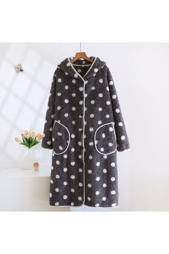 Pajamas Womens Plush Polka Dot Hooded Robe - Black, 100% Polyester, Long-Length, Cozy, Relaxed Fit, Machine Washable with Pockets for Home Lounging & Post-Shower,Size M