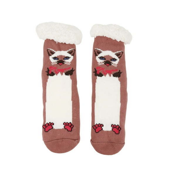 Sunvit-Panties Pink Cat Socks for Women - Cute Fluffy Cuff Mid-Calf Warm Socks, One Size Stretchy Soft Knitted Cat Socks for Indoor Home Winter,Size Free Size