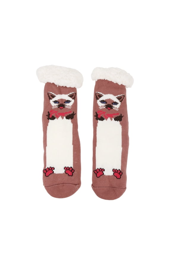 Pink Cat Socks for Women - Cute Fluffy Cuff Mid-Calf Warm Socks, One Size Stretchy Soft Knitted Cat Socks for Indoor Home Winter,Size Free Size