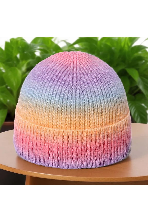 Pink Ombre Knit Beanie for Women - 100% Polyester Warm Winter Cuffed Ribbed Hat, One Size Fits Most for Daily Outdoor Wear,Size Free Size